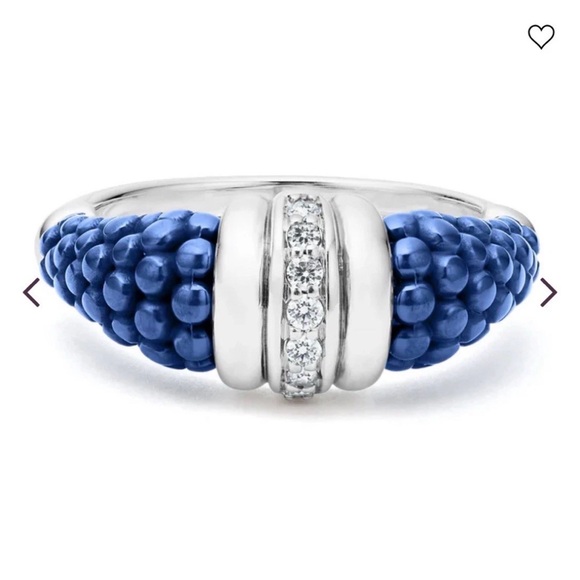 Lagos Marine Ceramic Caviar Diamond silver 925 stacking Ring New $900 sz 7 - Picture 2 of 7